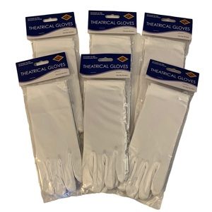 Lot of 6 Pairs White Theatrical Gloves Costume Long One Size Fits Most Beistle